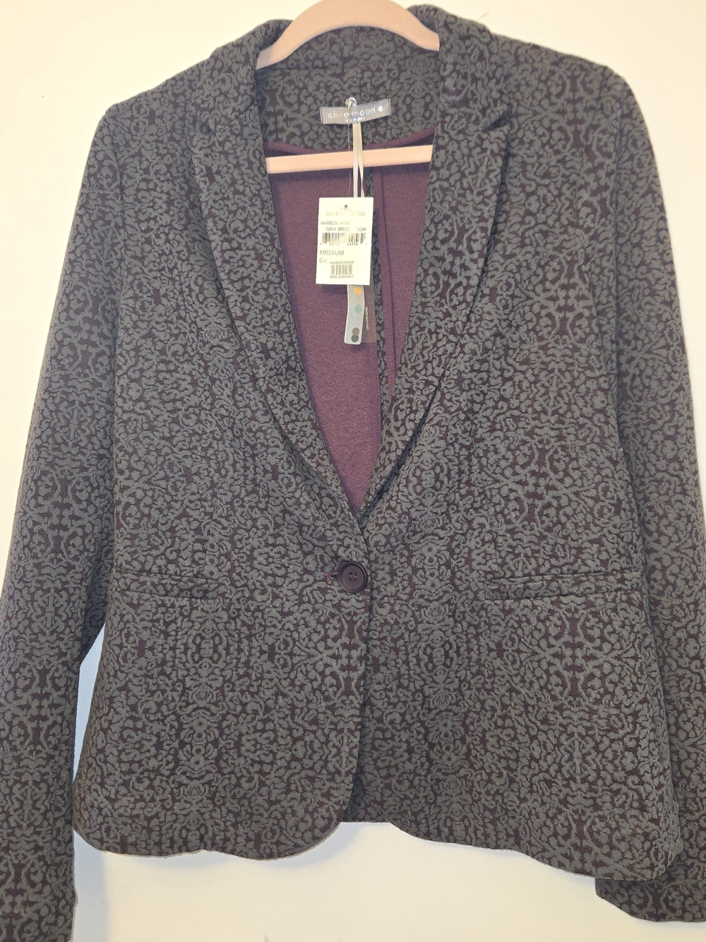 Olivia Moon Plum and Gray Floral-Textured Blazer